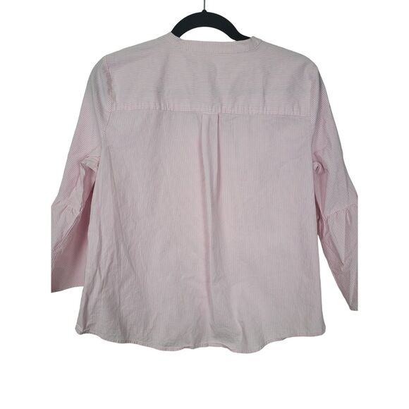 J. Crew Button Front Blouse 10 Womens Pink White Striped Long Flounce Sleeve Top - Picture 5 of 5